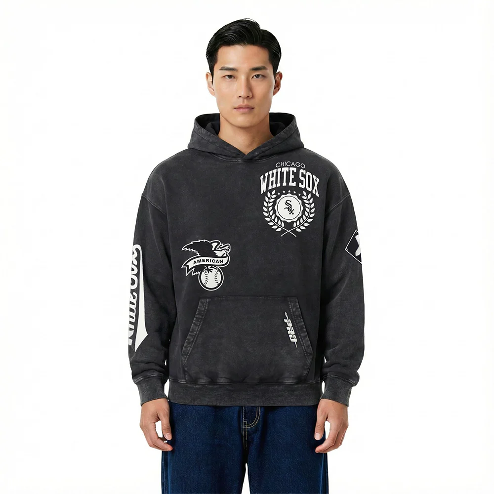 MLB CHICAGO WHITE SOX STREET TEAM MEN'S ENZYME WASH DS FT PO HOODIE (WASHED BLACK)