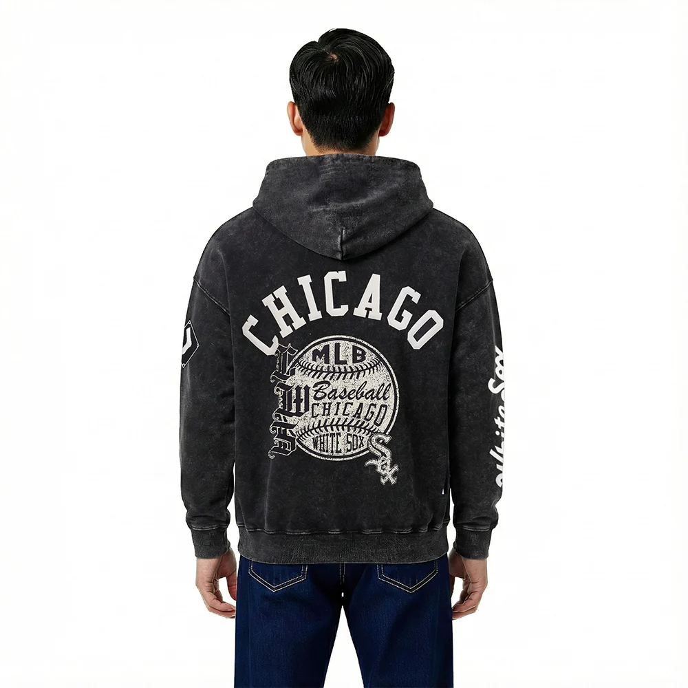 MLB CHICAGO WHITE SOX STREET TEAM MEN'S ENZYME WASH DS FT PO HOODIE (WASHED BLACK) - Image 2