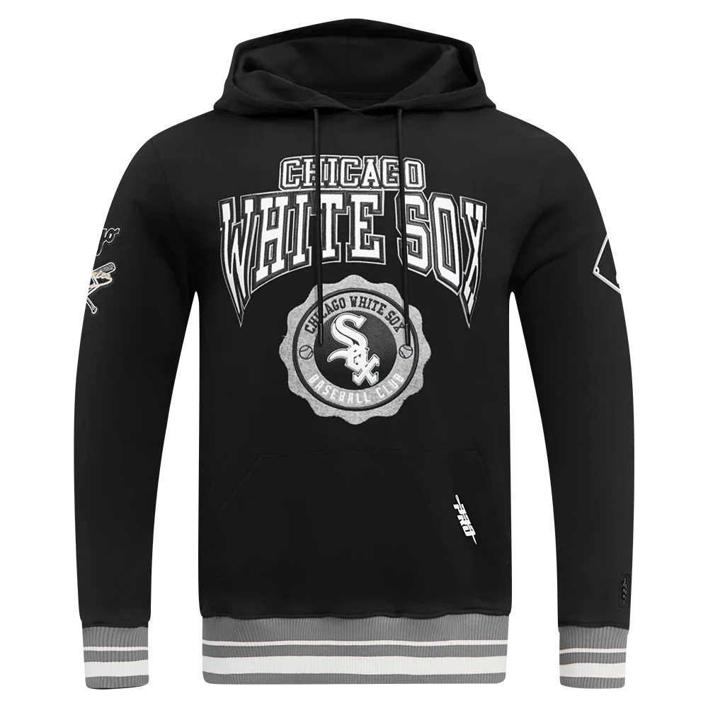 MLB CHICAGO WHITE SOX CREST EMBLEM MEN'S RIB PULLOVER HOODIE (BLACK/GRAY)