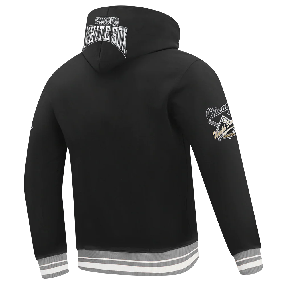 MLB CHICAGO WHITE SOX CREST EMBLEM MEN'S RIB PULLOVER HOODIE (BLACK/GRAY) - Image 4