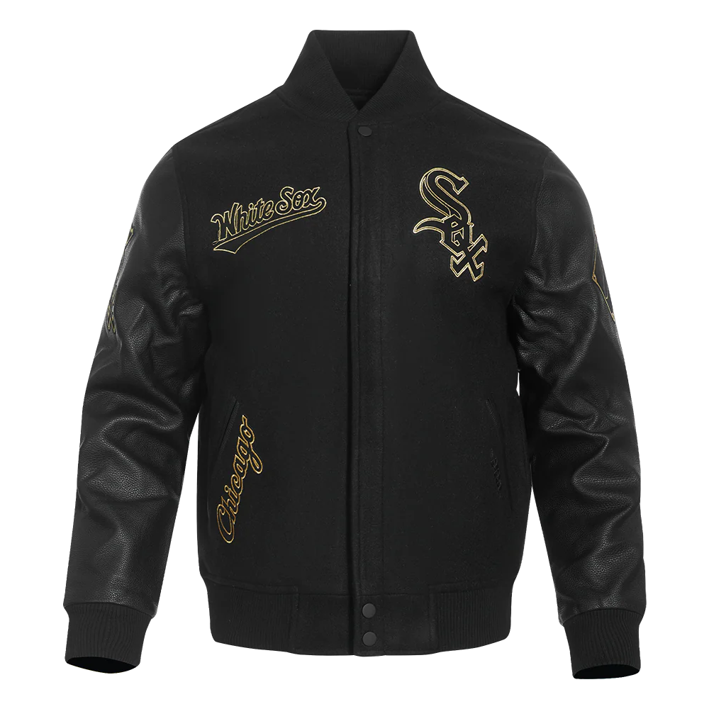 MLB CHICAGO WHITE SOX BLACK & GOLD MEN'S WOOL VARSITY JACKET (JET BLACK)