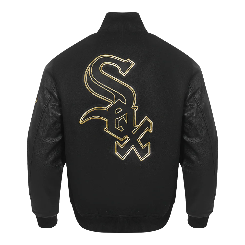 MLB CHICAGO WHITE SOX BLACK & GOLD MEN'S WOOL VARSITY JACKET (JET BLACK) - Image 3