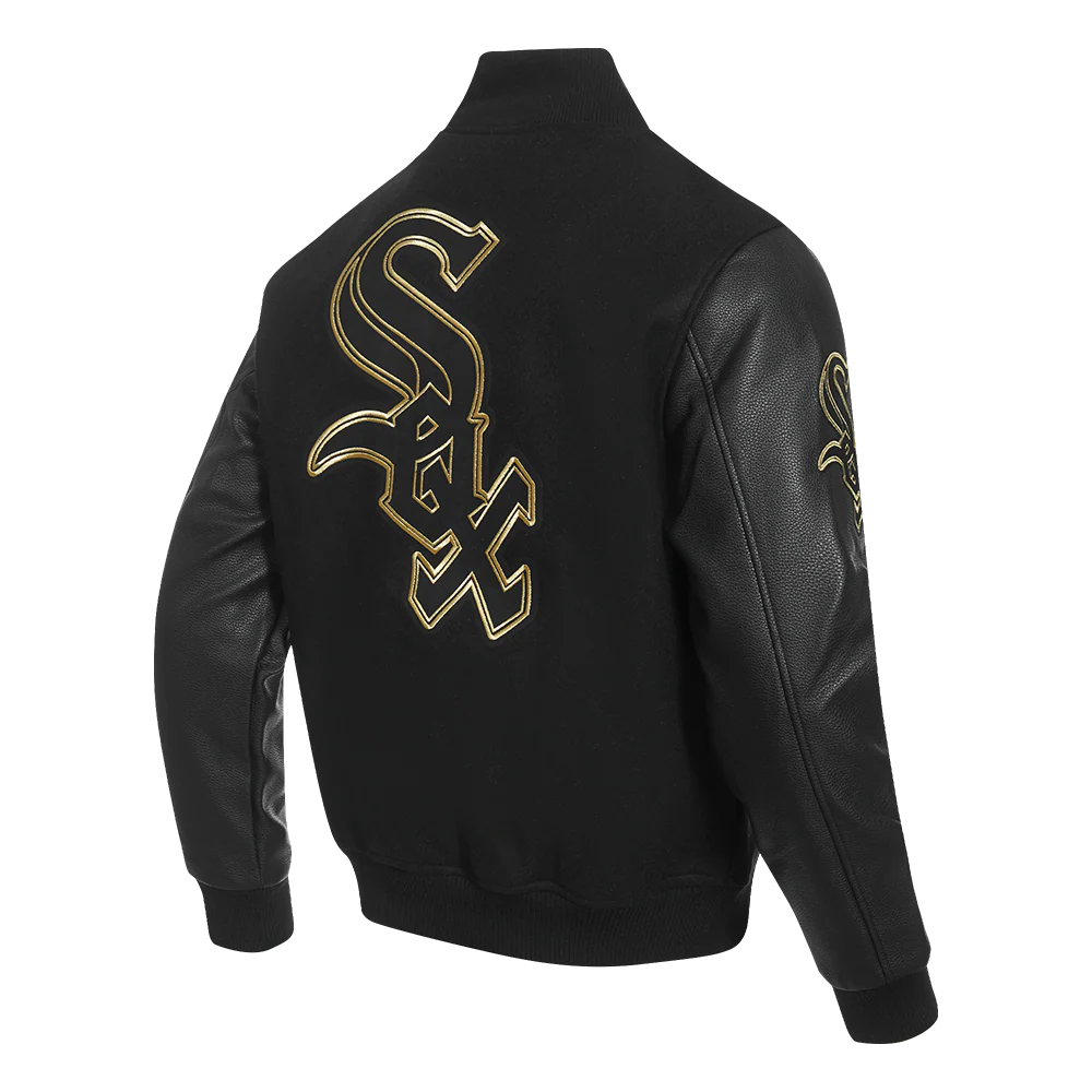 MLB CHICAGO WHITE SOX BLACK & GOLD MEN'S WOOL VARSITY JACKET (JET BLACK) - Image 4