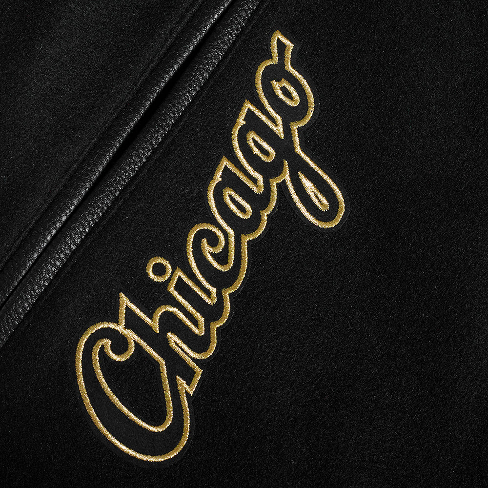 MLB CHICAGO WHITE SOX BLACK & GOLD MEN'S WOOL VARSITY JACKET (JET BLACK) - Image 5