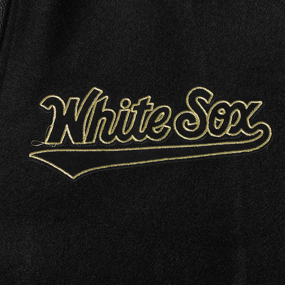 MLB CHICAGO WHITE SOX BLACK & GOLD MEN'S WOOL VARSITY JACKET (JET BLACK) - Image 6
