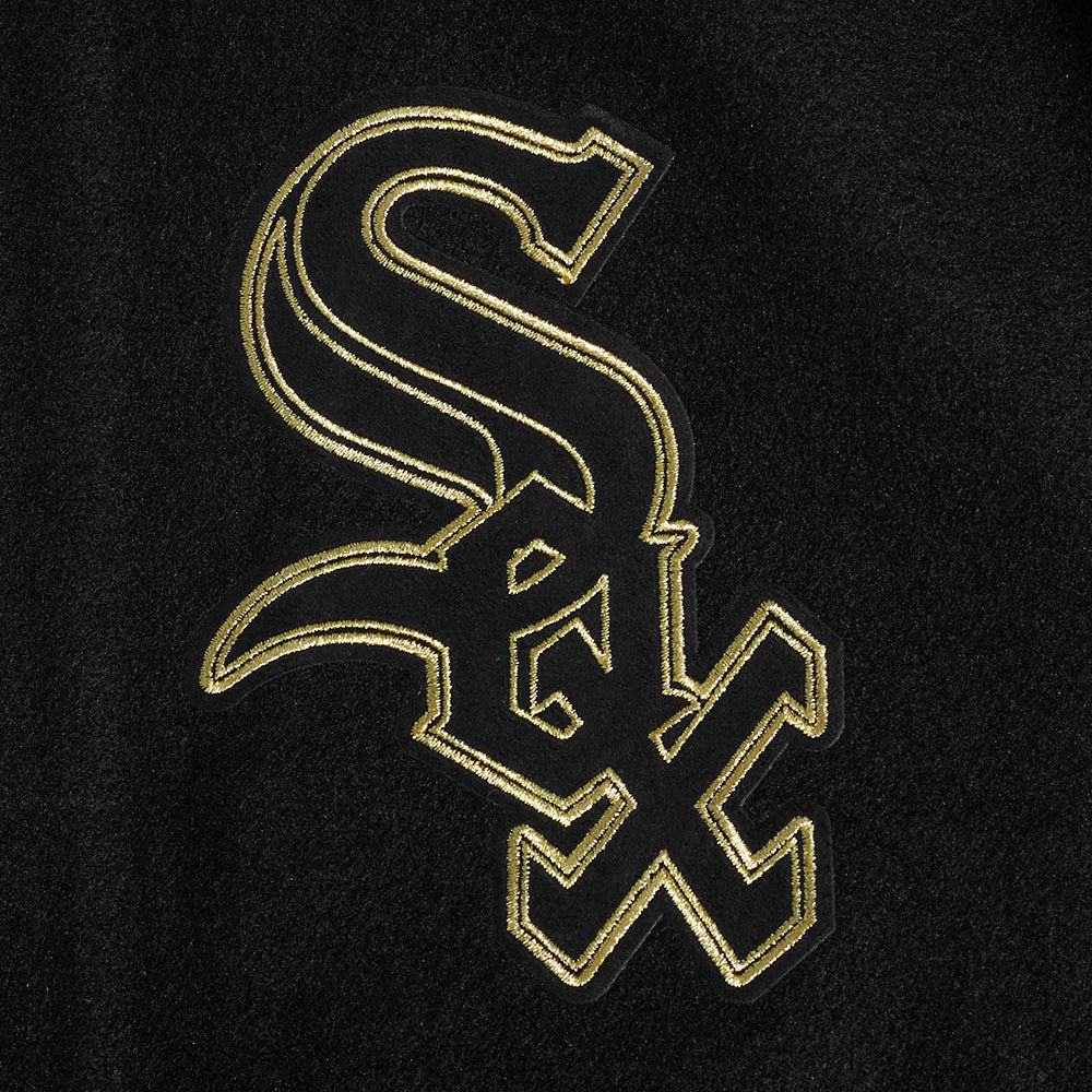 MLB CHICAGO WHITE SOX BLACK & GOLD MEN'S WOOL VARSITY JACKET (JET BLACK) - Image 7