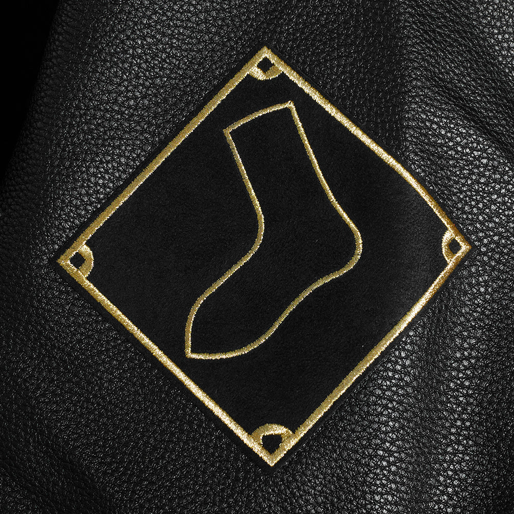 MLB CHICAGO WHITE SOX BLACK & GOLD MEN'S WOOL VARSITY JACKET (JET BLACK) - Image 8