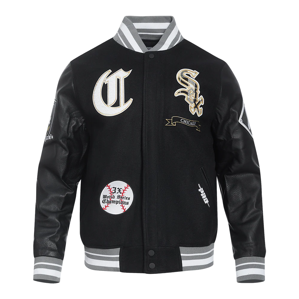 MLB CHICAGO WHITE SOX PRO PREP MEN'S WOOL VARSITY JACKET (BLACK/GRAY)