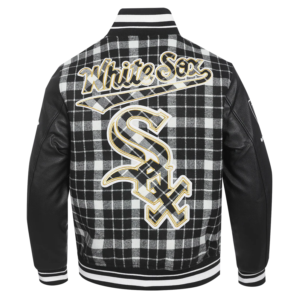 MLB CHICAGO WHITE SOX PRO PREP PLAID MEN'S WOOL VARSITY JACKET (WHITE/BLACK) - Image 3
