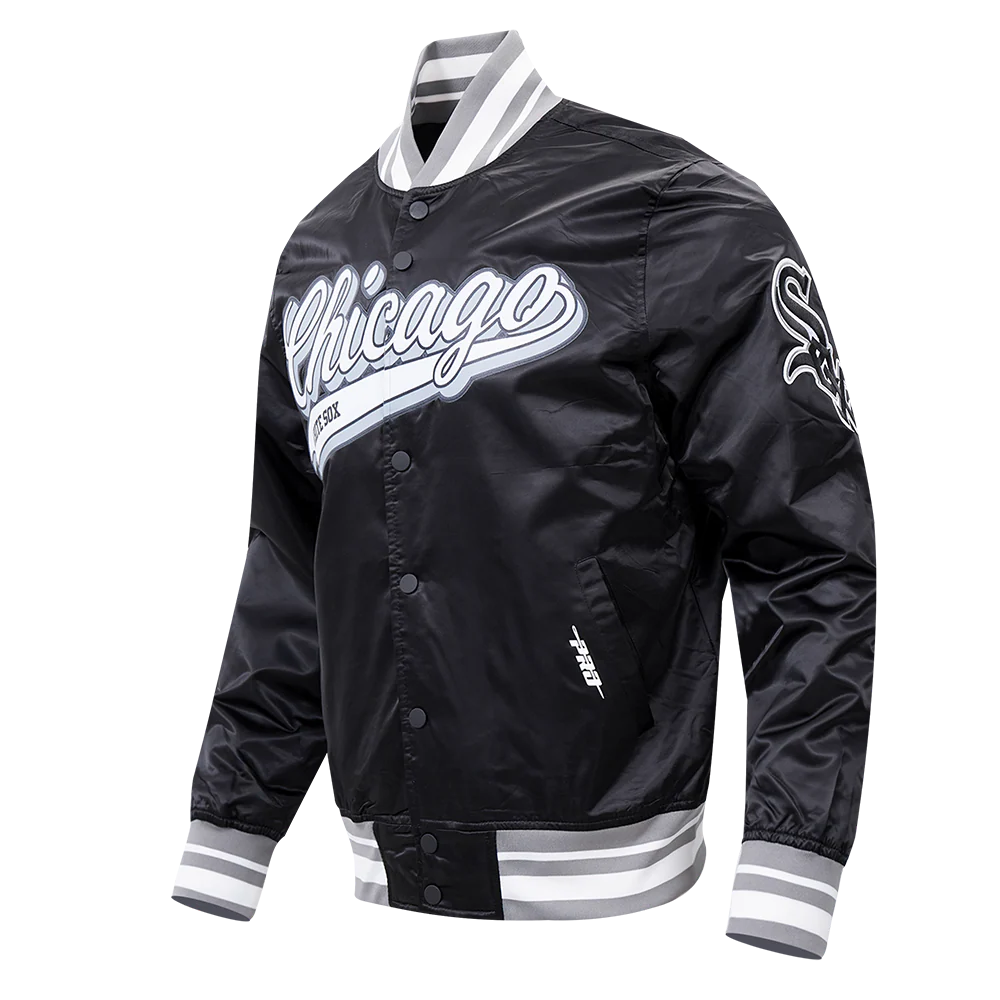 MLB CHICAGO WHITE SOX SCRIPT TAIL MEN'S SATIN JACKET (BLACK/GRAY) - Image 2