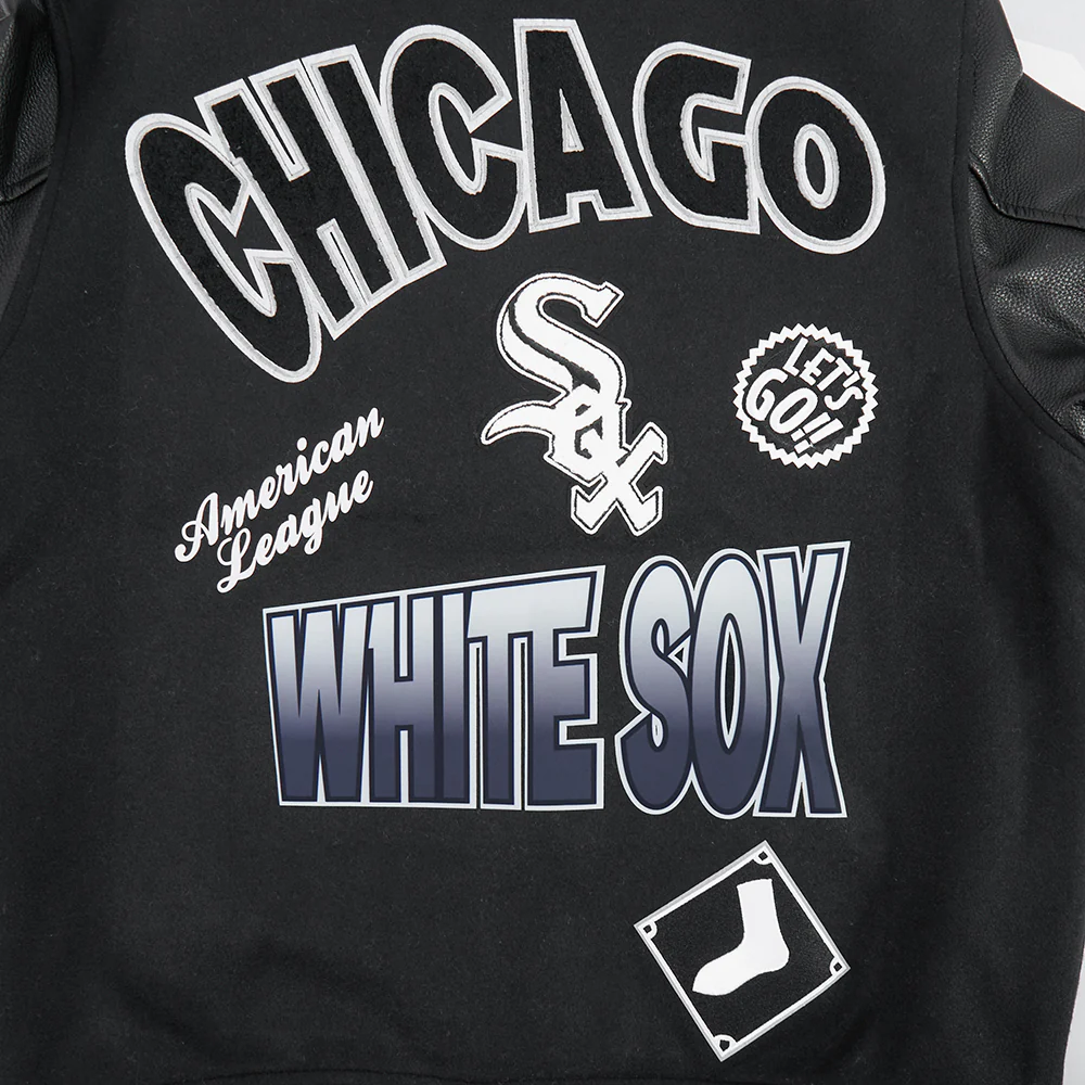 MLB CHICAGO WHITE SOX TURN IT UP MEN'S RIB WOOL VARSITY JACKET (BLACK/GRAY) - Image 10