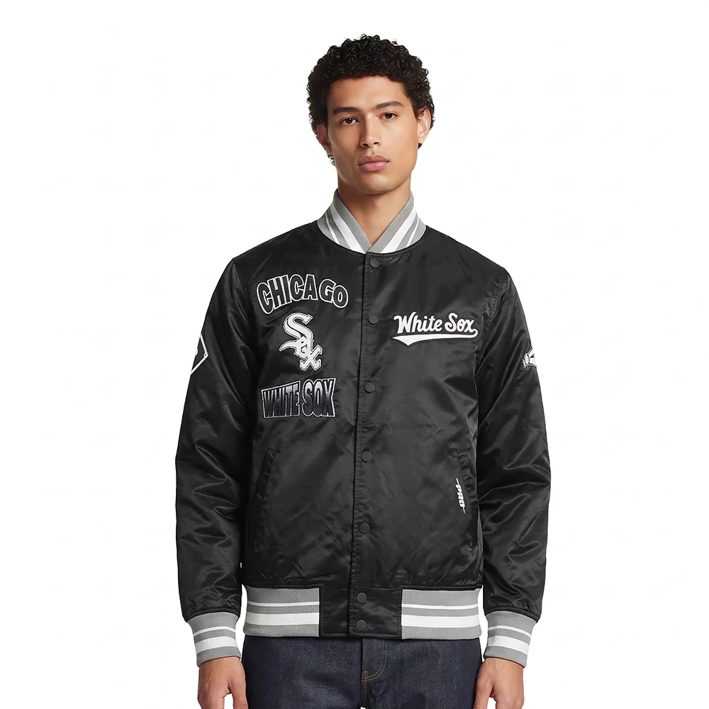 MLB CHICAGO WHITE SOX TURN IT UP MEN'S RIB SATIN JACKET (BLACK/GRAY)