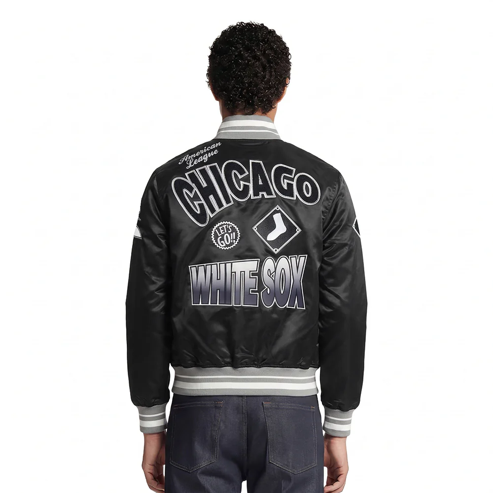 MLB CHICAGO WHITE SOX TURN IT UP MEN'S RIB SATIN JACKET (BLACK/GRAY) - Image 2