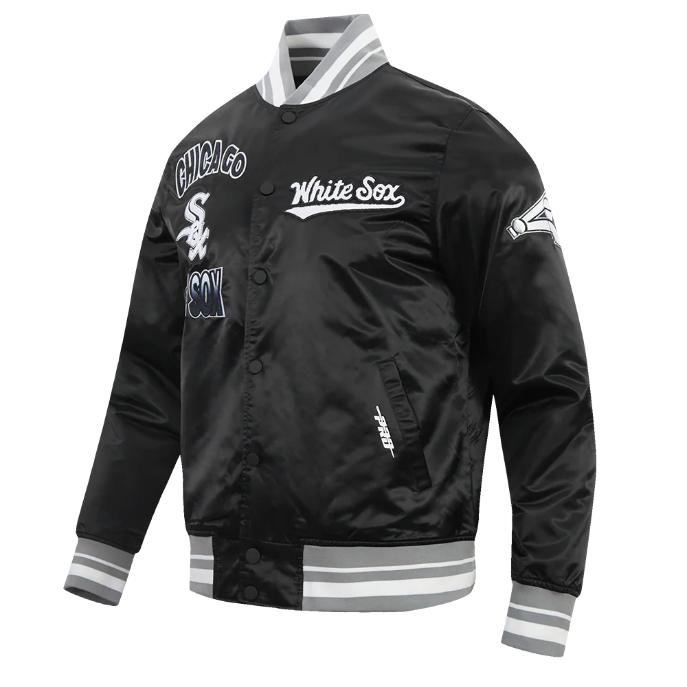 MLB CHICAGO WHITE SOX TURN IT UP MEN'S RIB SATIN JACKET (BLACK/GRAY) - Image 3