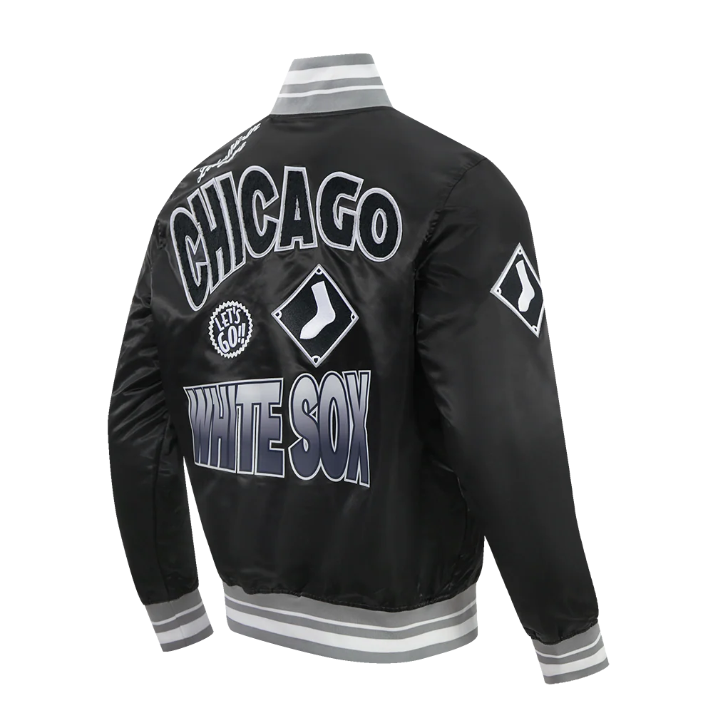 MLB CHICAGO WHITE SOX TURN IT UP MEN'S RIB SATIN JACKET (BLACK/GRAY) - Image 4