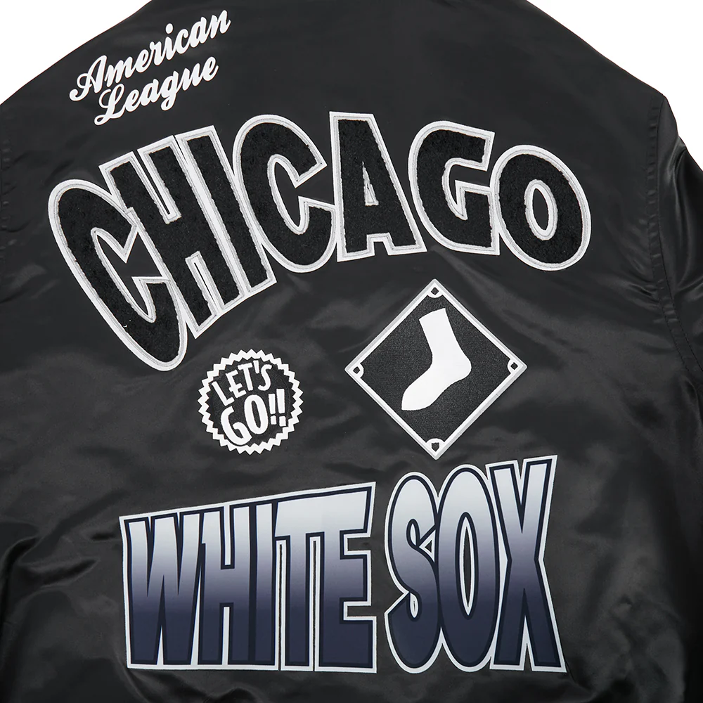 MLB CHICAGO WHITE SOX TURN IT UP MEN'S RIB SATIN JACKET (BLACK/GRAY) - Image 9