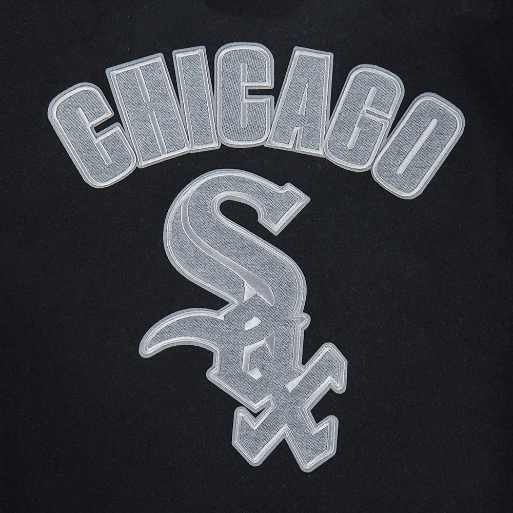 MLB CHICAGO WHITE SOX REVERSE FRENCH TERRY MEN'S CB WOOL VARSITY JAC (BLACK/GRAY/EGGSHELL) - Image 6