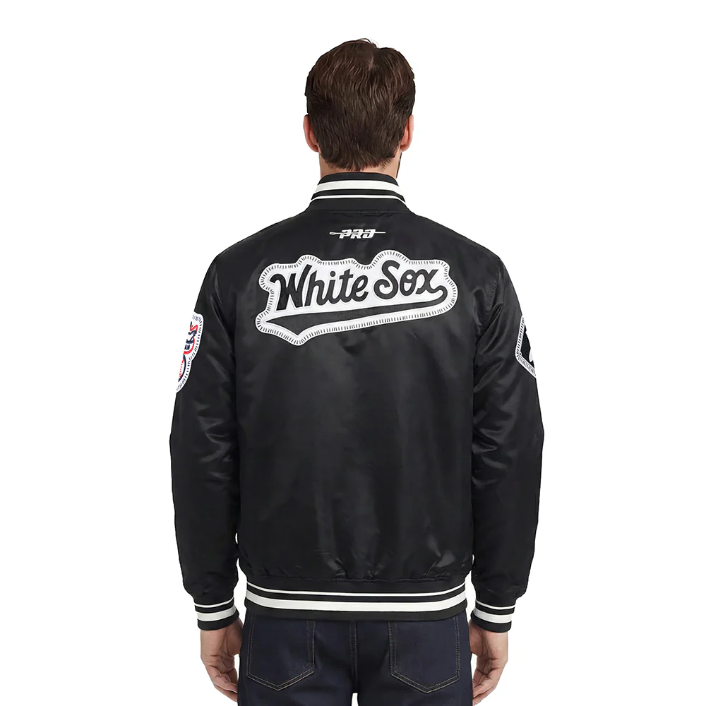 MLB CHICAGO WHITE SOX DIY PICK STITCH MEN'S RIB SATIN JACKET (BLACK) - Image 2