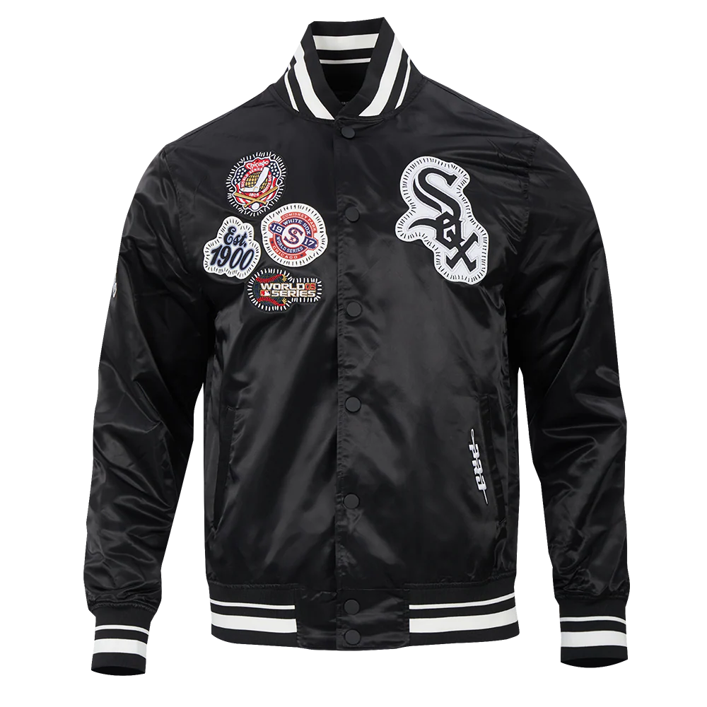 MLB CHICAGO WHITE SOX DIY PICK STITCH MEN'S RIB SATIN JACKET (BLACK) - Image 3