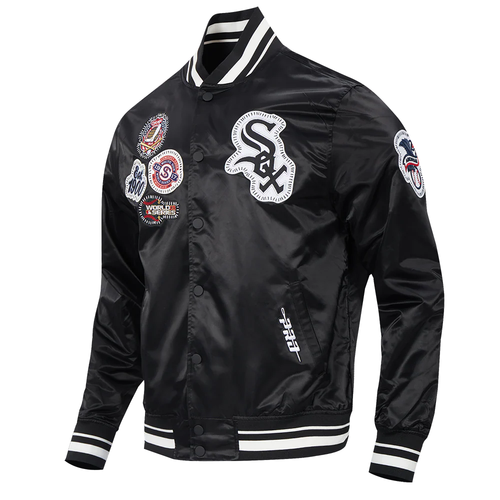 MLB CHICAGO WHITE SOX DIY PICK STITCH MEN'S RIB SATIN JACKET (BLACK) - Image 4