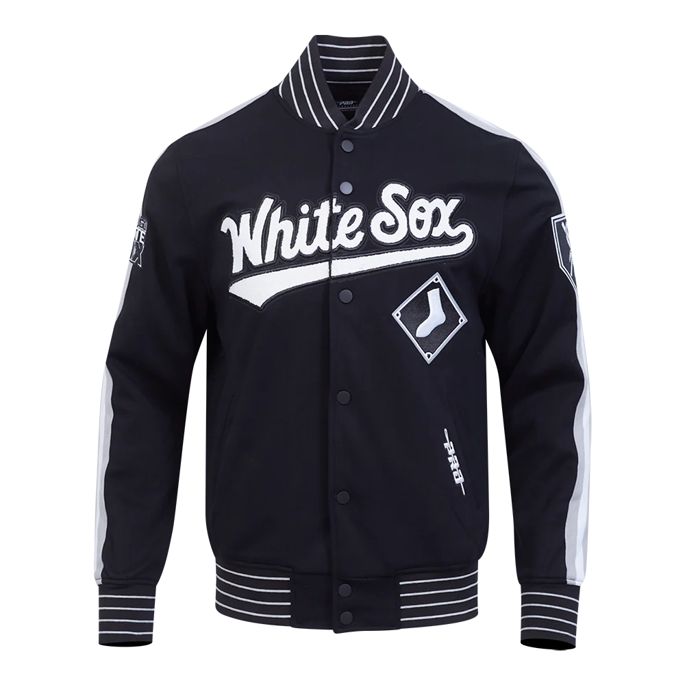 MLB CHICAGO WHITE SOX CURRENT LOGO PRO GAME DAY MEN'S DOUBLE KNIT JACKET (BLACK/SILVER/WHITE)
