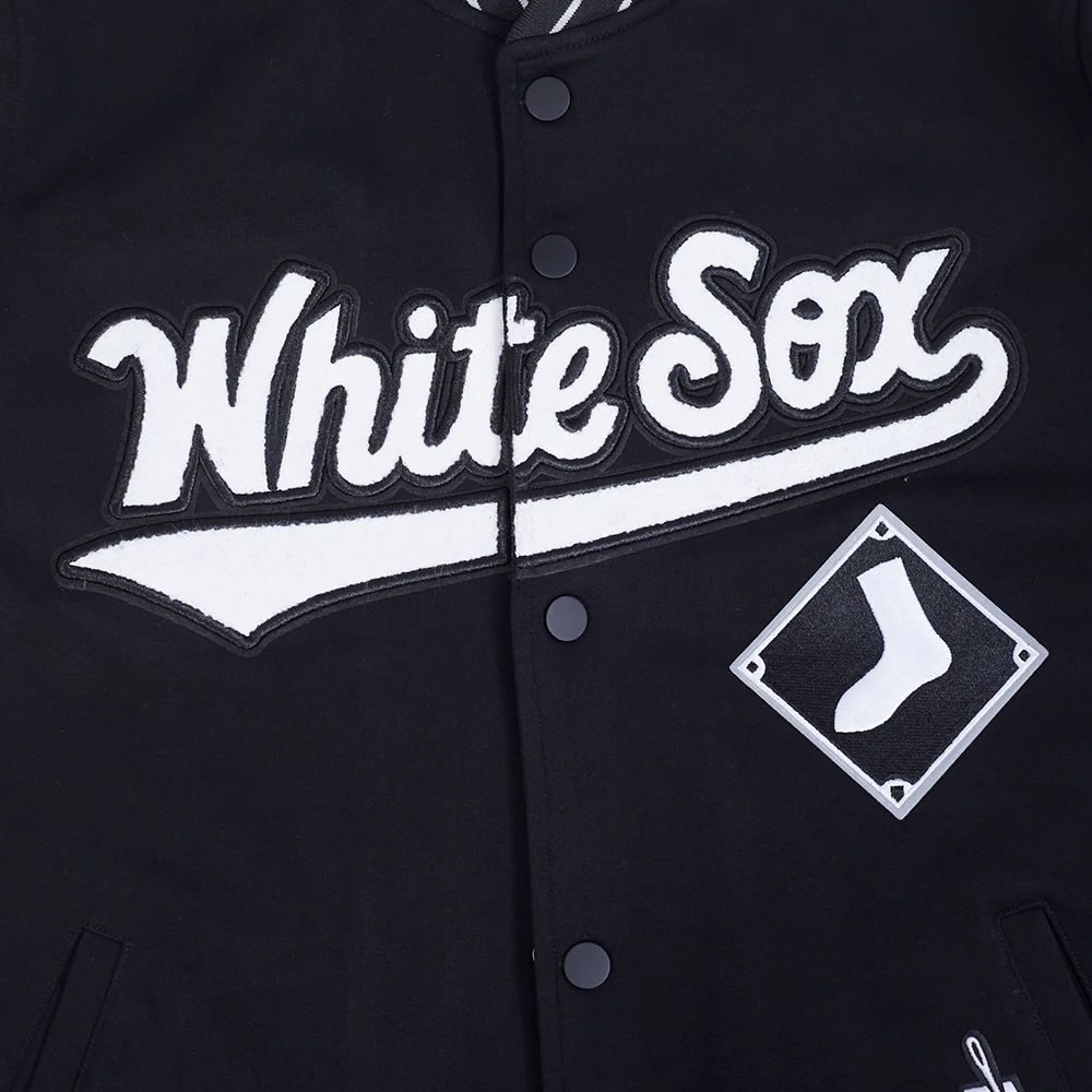 MLB CHICAGO WHITE SOX CURRENT LOGO PRO GAME DAY MEN'S DOUBLE KNIT JACKET (BLACK/SILVER/WHITE) - Image 5