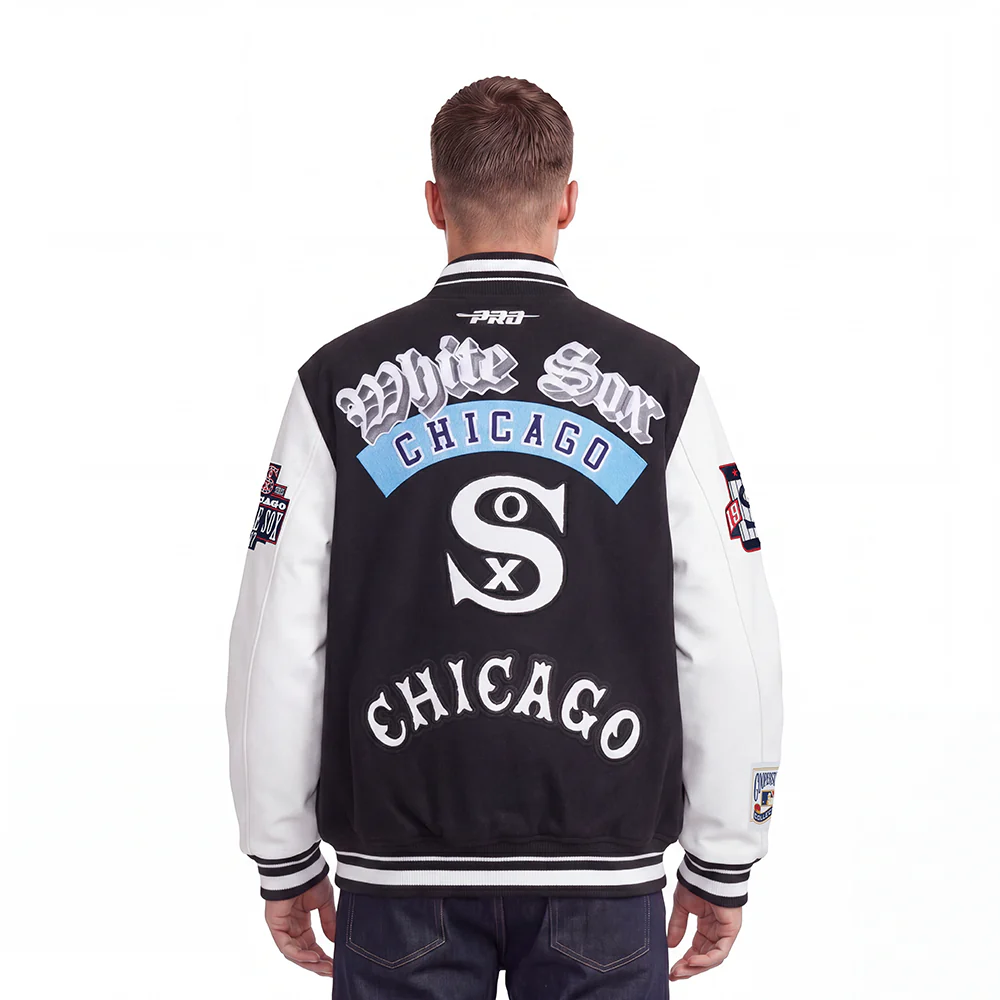 MLB CHICAGO WHITE SOX BEST OF MEN'S RIB WOOL VARSITY JACKET (BLACK/WHITE) - Image 2