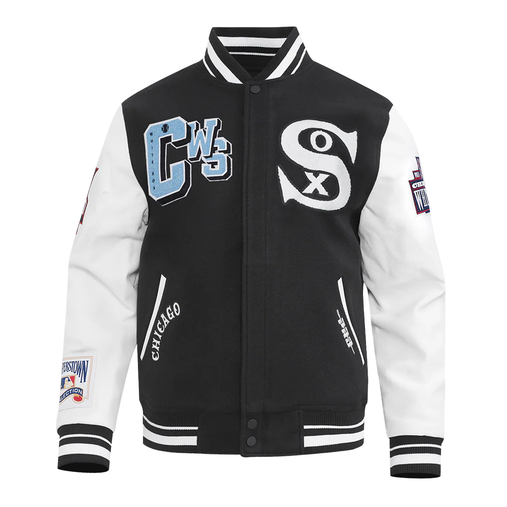 MLB CHICAGO WHITE SOX BEST OF MEN'S RIB WOOL VARSITY JACKET (BLACK/WHITE) - Image 3