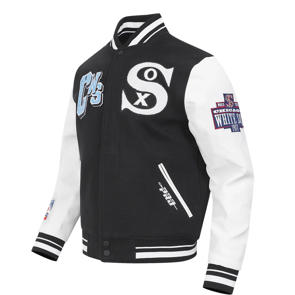 MLB CHICAGO WHITE SOX BEST OF MEN'S RIB WOOL VARSITY JACKET (BLACK/WHITE) - Image 4