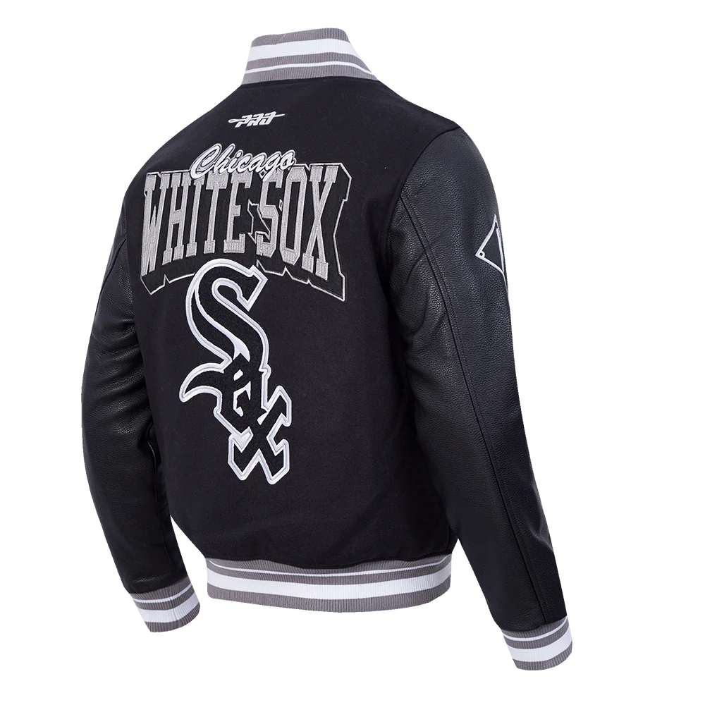 MLB CHICAGO WHITE SOX TEAM BADGE MEN'S RIB WOOL VARSITY JACKET (BLACK/GRAY) - Image 4