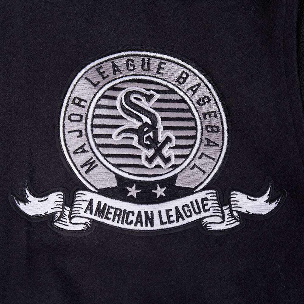 MLB CHICAGO WHITE SOX TEAM BADGE MEN'S RIB WOOL VARSITY JACKET (BLACK/GRAY) - Image 5
