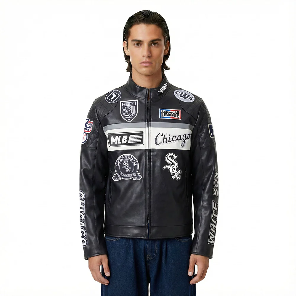 MLB CHICAGO WHITE SOX MEN'S MOTO JACKET (BLACK/WHITE)