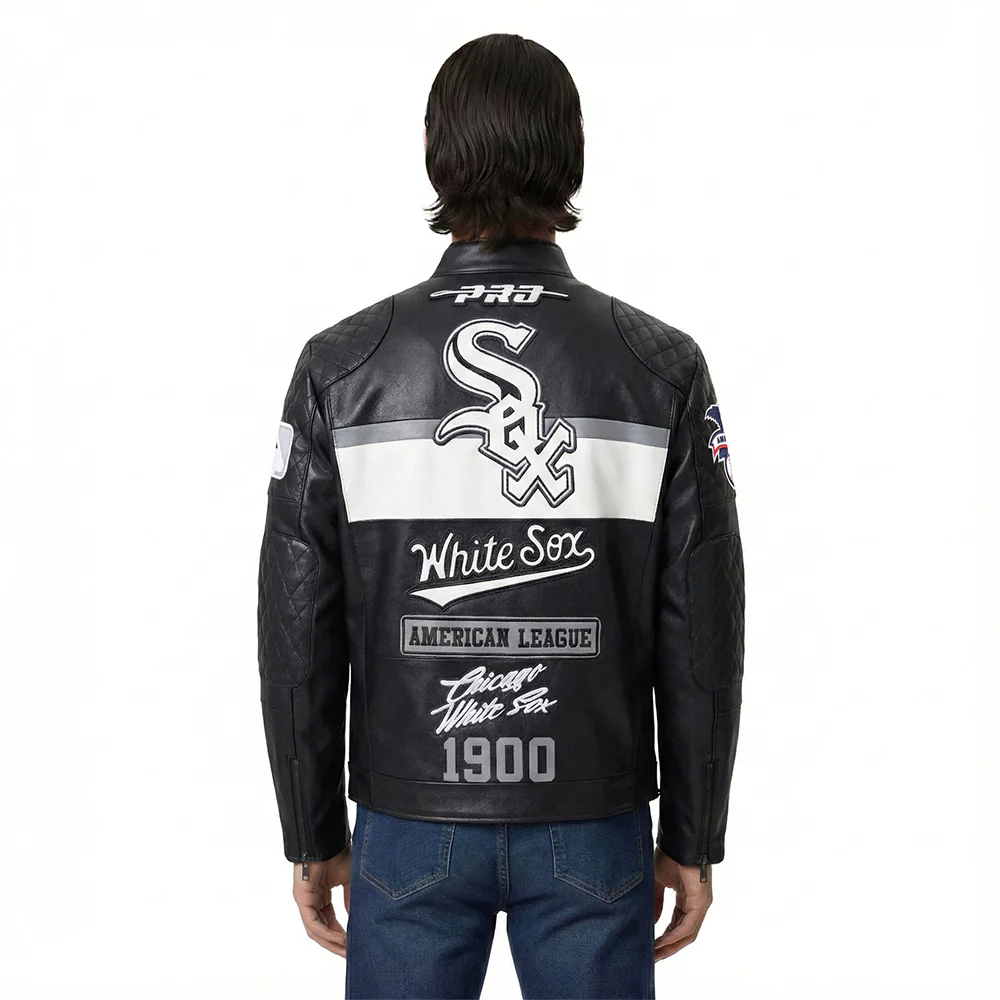MLB CHICAGO WHITE SOX MEN'S MOTO JACKET (BLACK/WHITE) - Image 2