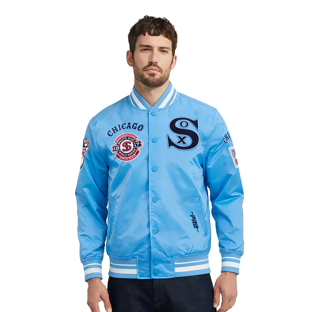 MLB CHICAGO WHITE SOX RETRO CLASSICS MEN'S PRO SATIN YD RIB JACKET (UNIVERSITY BLUE)