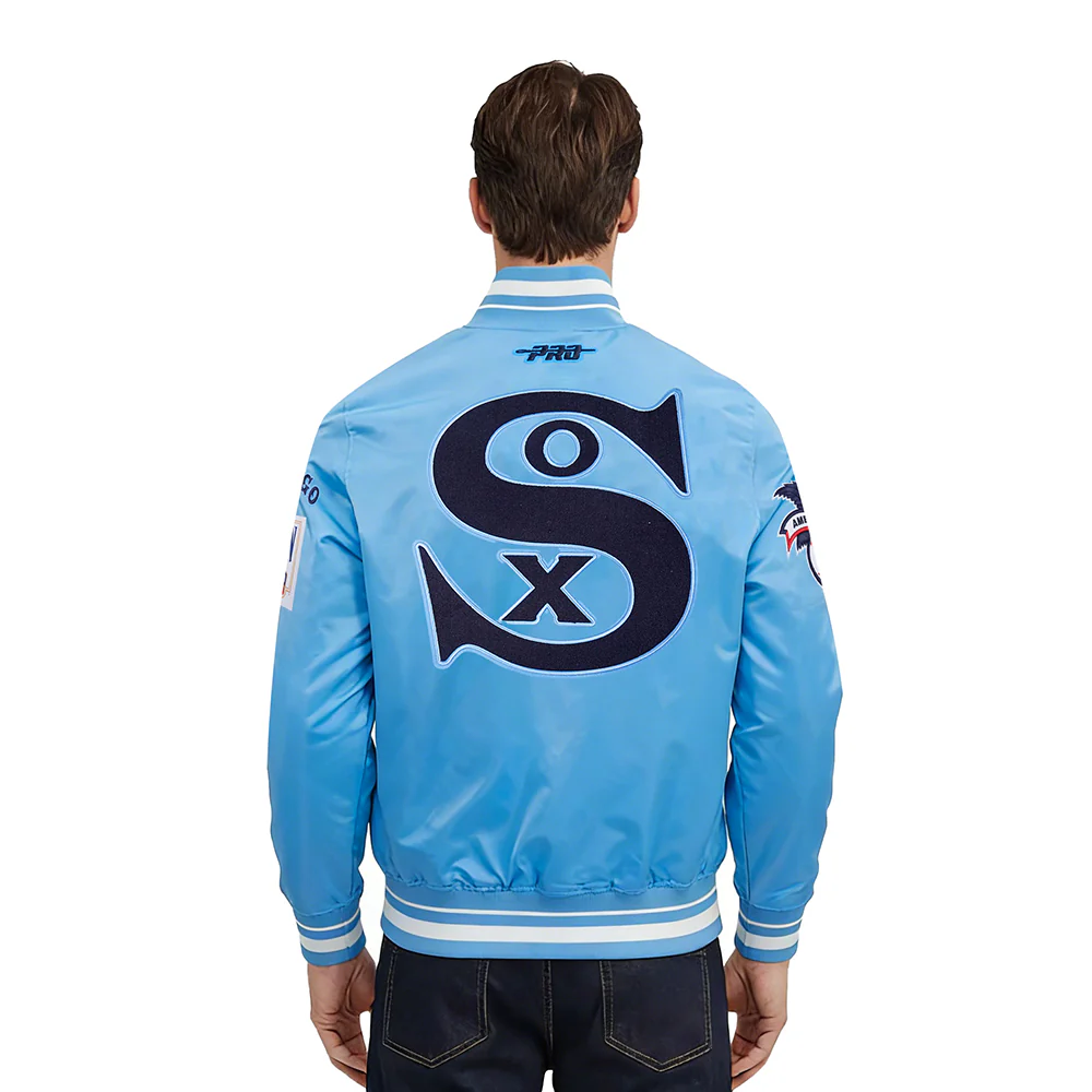 MLB CHICAGO WHITE SOX RETRO CLASSICS MEN'S PRO SATIN YD RIB JACKET (UNIVERSITY BLUE) - Image 2