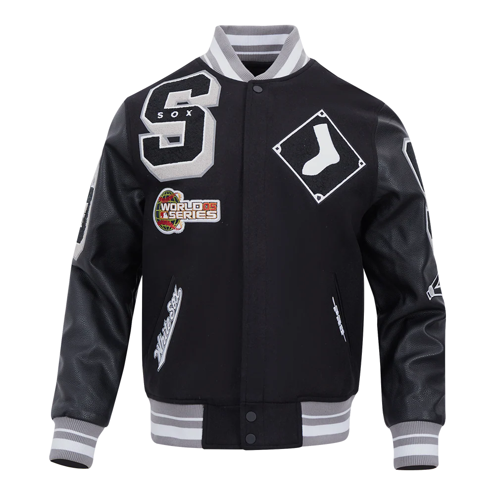 MLB CHICAGO WHITE SOX MASHUP MEN'S RIB WOOL VARSITY JACKET (BLACK/GRAY)