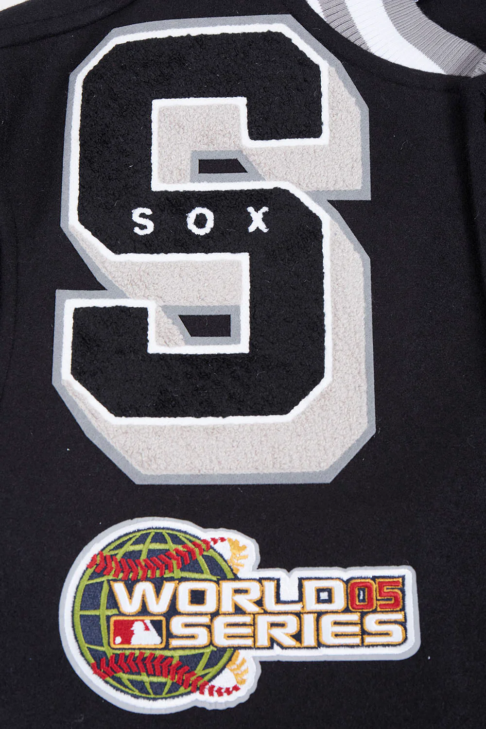 MLB CHICAGO WHITE SOX MASHUP MEN'S RIB WOOL VARSITY JACKET (BLACK/GRAY) - Image 10