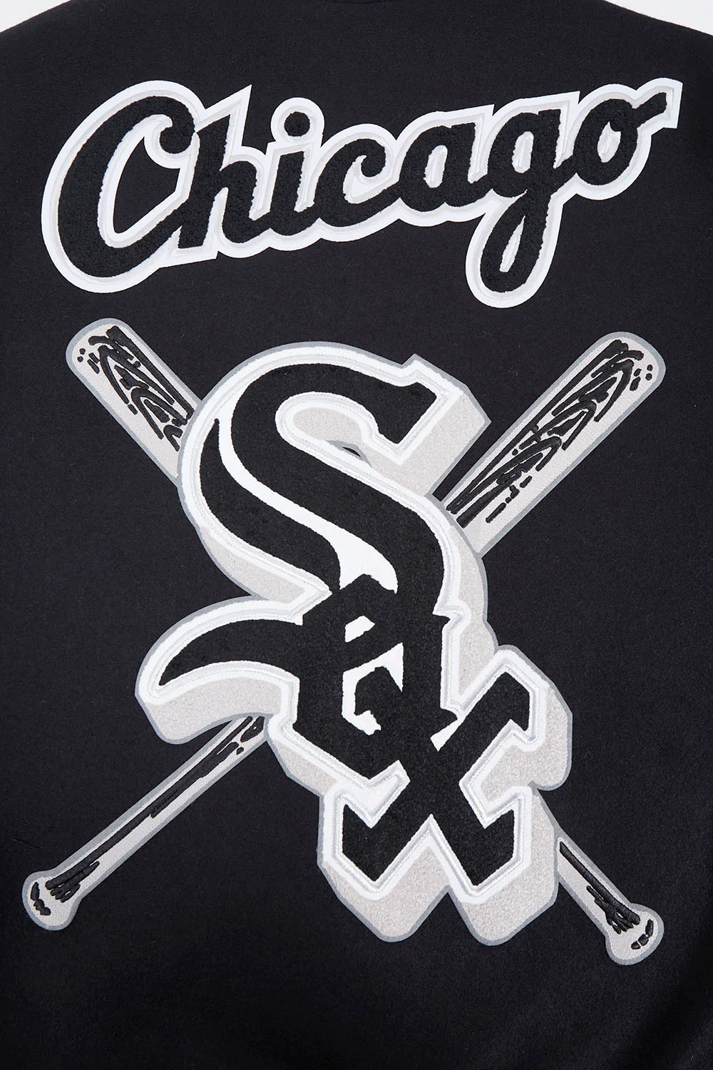 MLB CHICAGO WHITE SOX MASHUP MEN'S RIB WOOL VARSITY JACKET (BLACK/GRAY) - Image 9