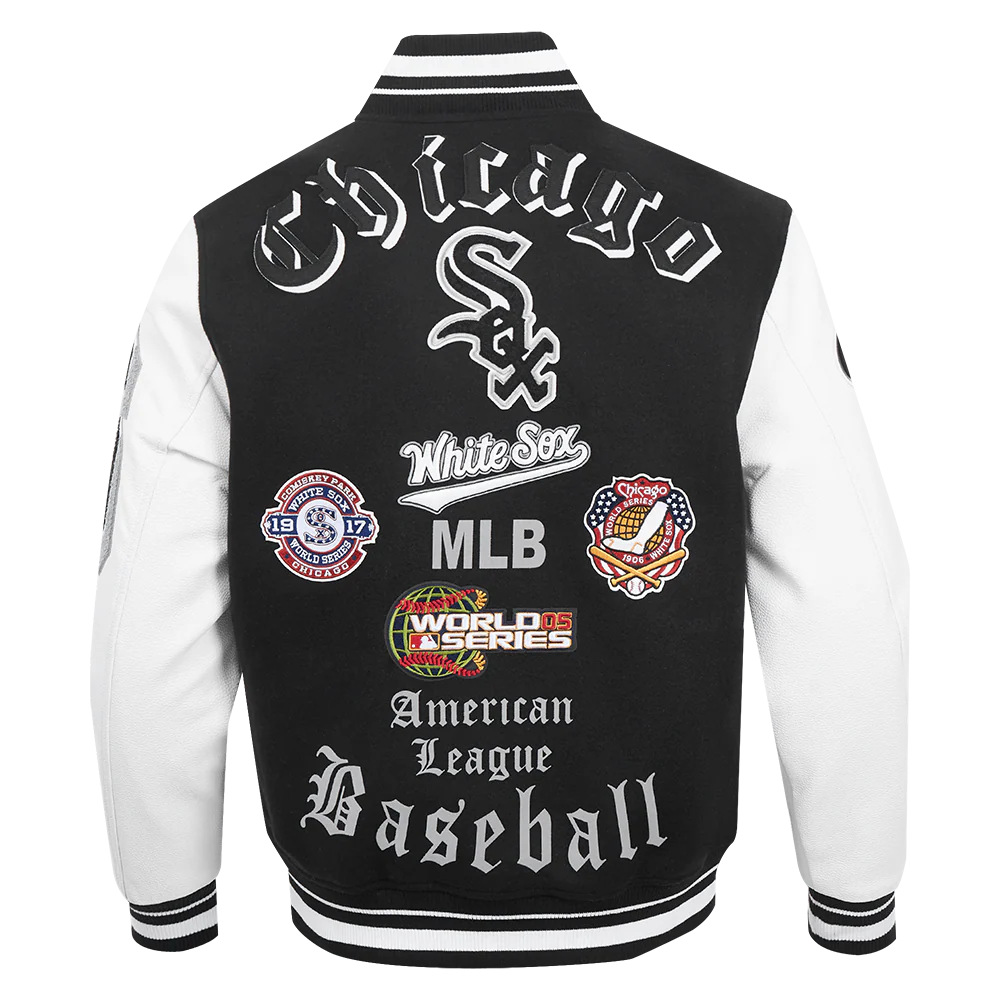 MLB CHICAGO WHITE SOX OLD ENGLISH WOOL MEN'S VARSITY JACKET (BLACK/WHITE) - Image 3