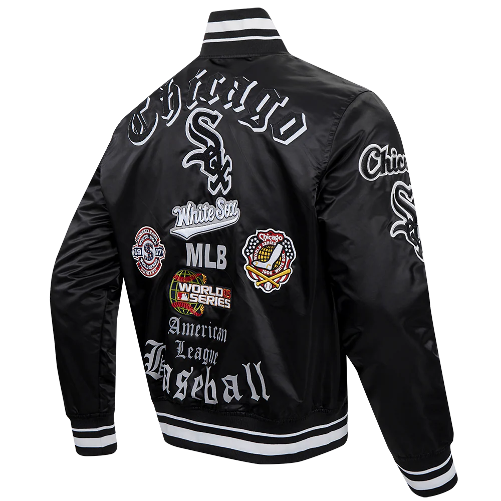 MLB CHICAGO WHITE SOX OLD ENGLISH MEN'S SATIN JACKET (BLACK) - Image 3