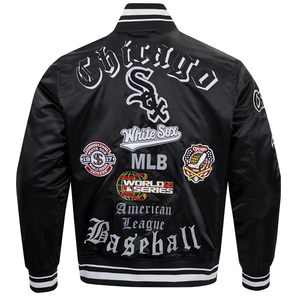 MLB CHICAGO WHITE SOX OLD ENGLISH MEN'S SATIN JACKET (BLACK) - Image 4