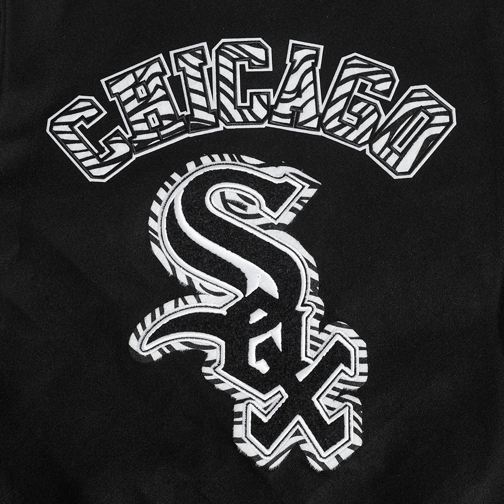 MLB CHICAGO WHITE SOX ANIMAL PRINT MEN'S WOOL VARSITY JACKET (JET BLACK) - Image 5