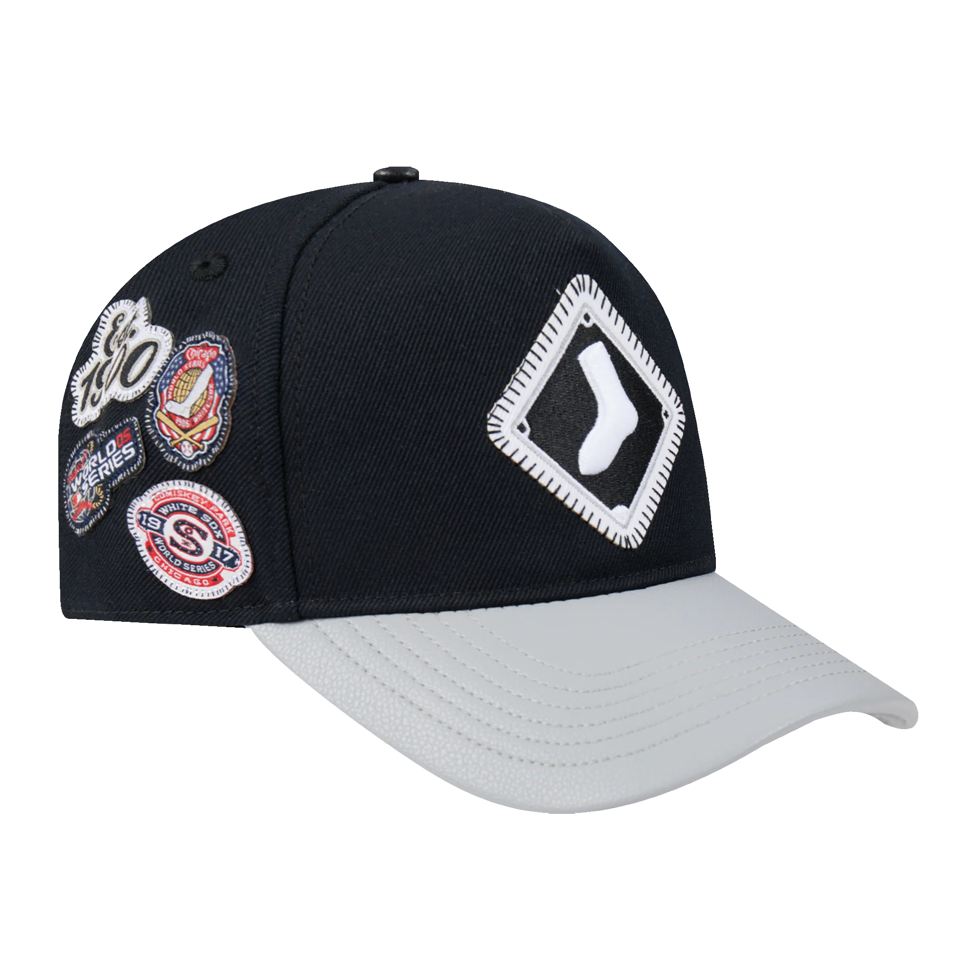 MLB CHICAGO WHITE SOX DIY PICK STITCH LEATHER PINCH FRONT STRAPBACK (BLACK) - Image 5