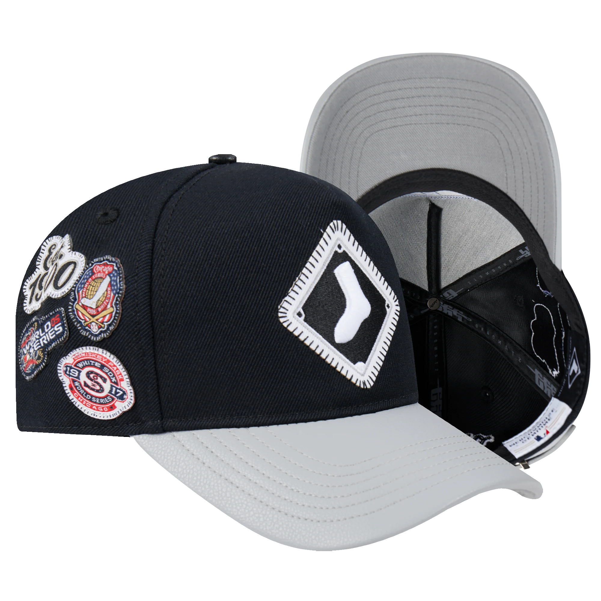MLB CHICAGO WHITE SOX DIY PICK STITCH LEATHER PINCH FRONT STRAPBACK (BLACK) - Image 7