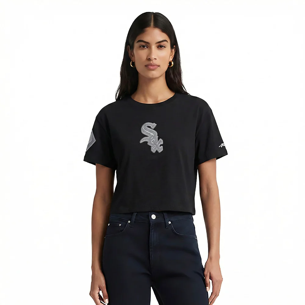 MLB CHICAGO WHITE SOX REVERSE FRENCH TERRY WOMEN'S SINGLE JERSEY BOXY TOP (BLACK)