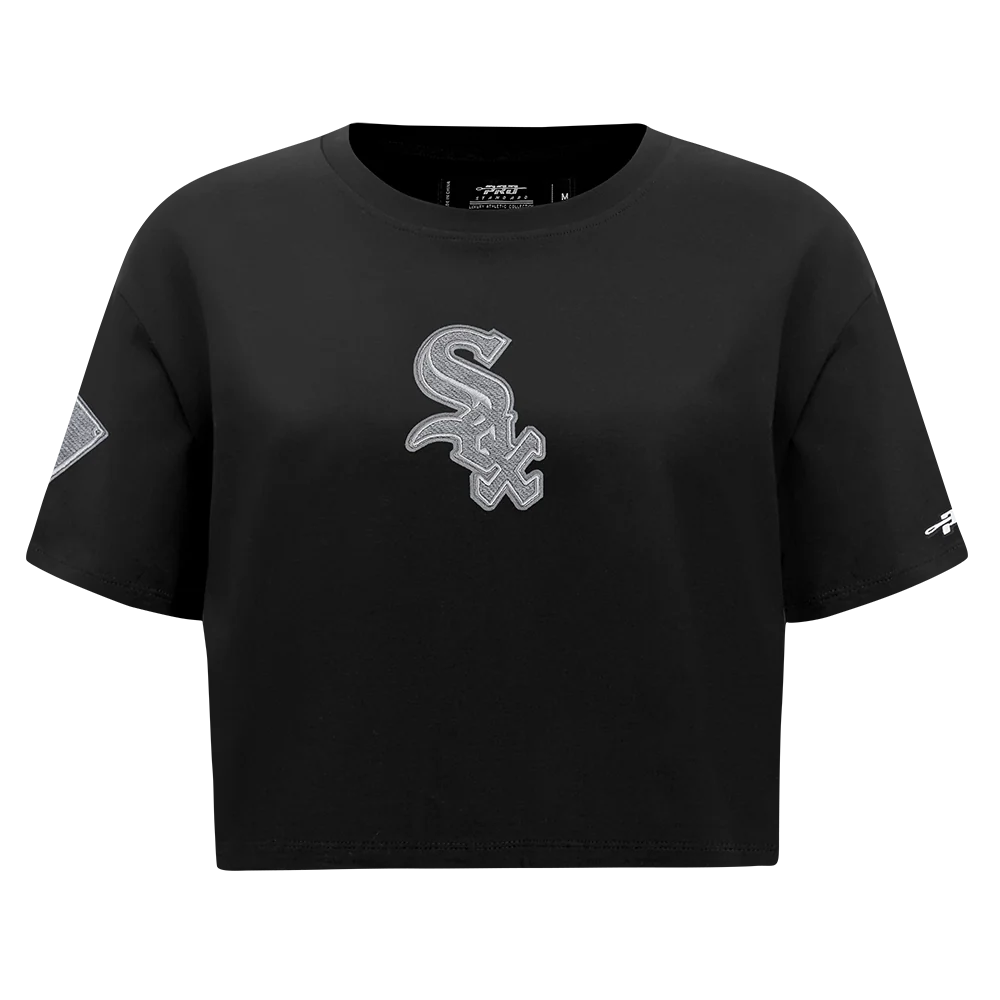 MLB CHICAGO WHITE SOX REVERSE FRENCH TERRY WOMEN'S SINGLE JERSEY BOXY TOP (BLACK) - Image 3