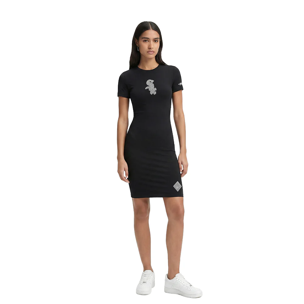 MLB CHICAGO WHITE SOX REVERSE FRENCH TERRY WOMEN'S BODYCON DRESS (BLACK)