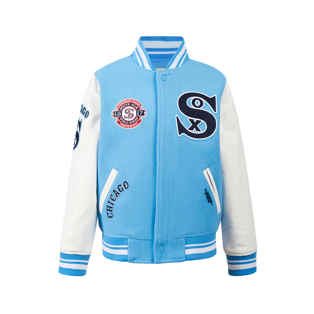 MLB CHICAGO WHITE SOX RETRO CLASSIC BIG BOYS RIB WOOL VARSITY JACKET (UNIVERSITY BLUE/WHITE)