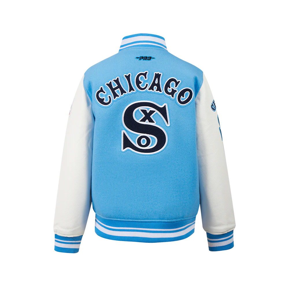 MLB CHICAGO WHITE SOX RETRO CLASSIC BIG BOYS RIB WOOL VARSITY JACKET (UNIVERSITY BLUE/WHITE) - Image 3