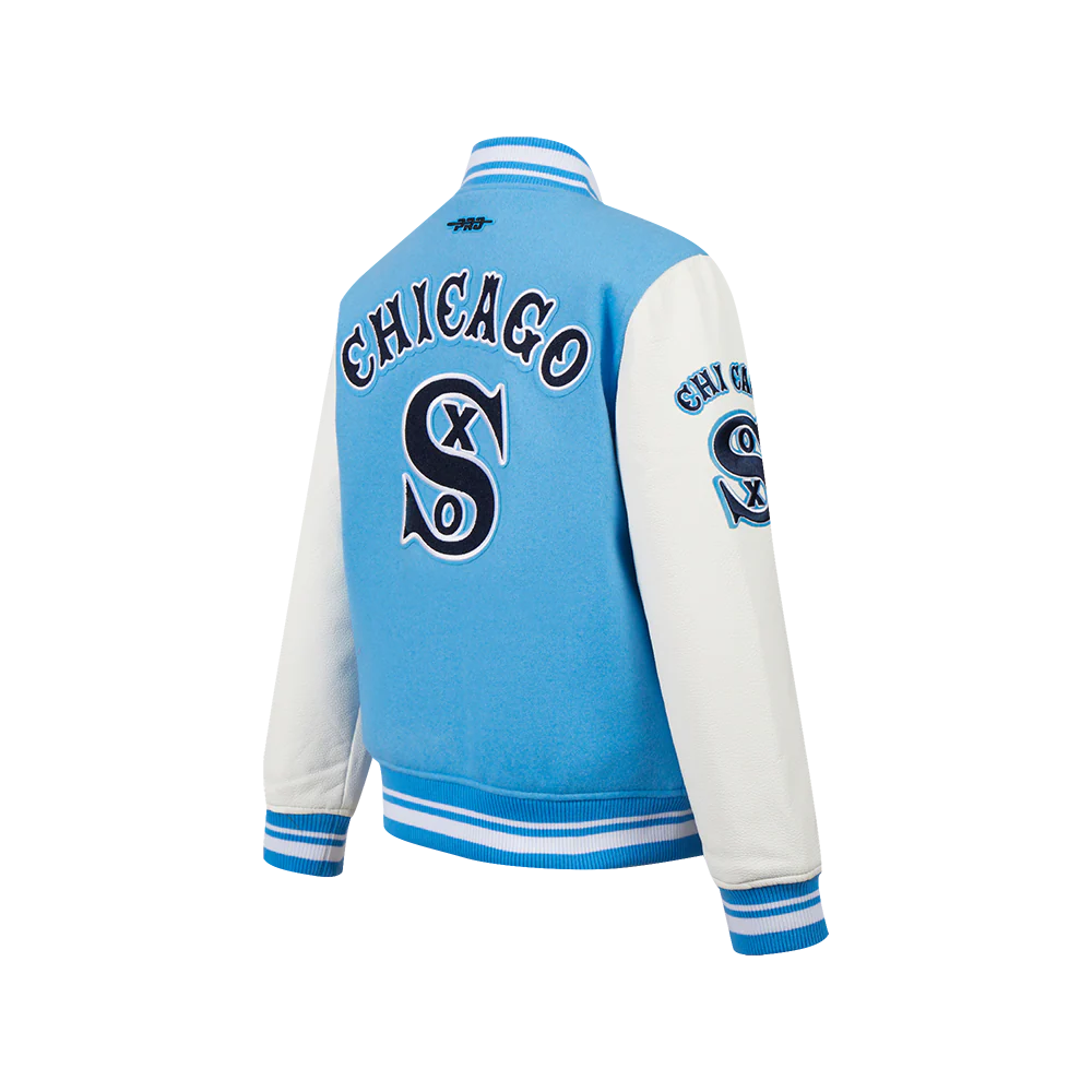 MLB CHICAGO WHITE SOX RETRO CLASSIC BIG BOYS RIB WOOL VARSITY JACKET (UNIVERSITY BLUE/WHITE) - Image 4